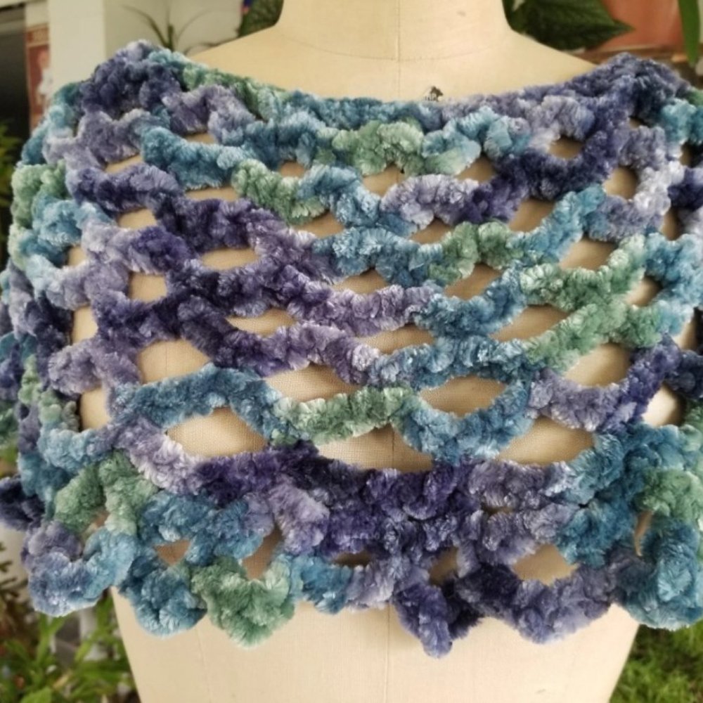 MULTI COLOR Blue SHAWL Crochet Handmade MED